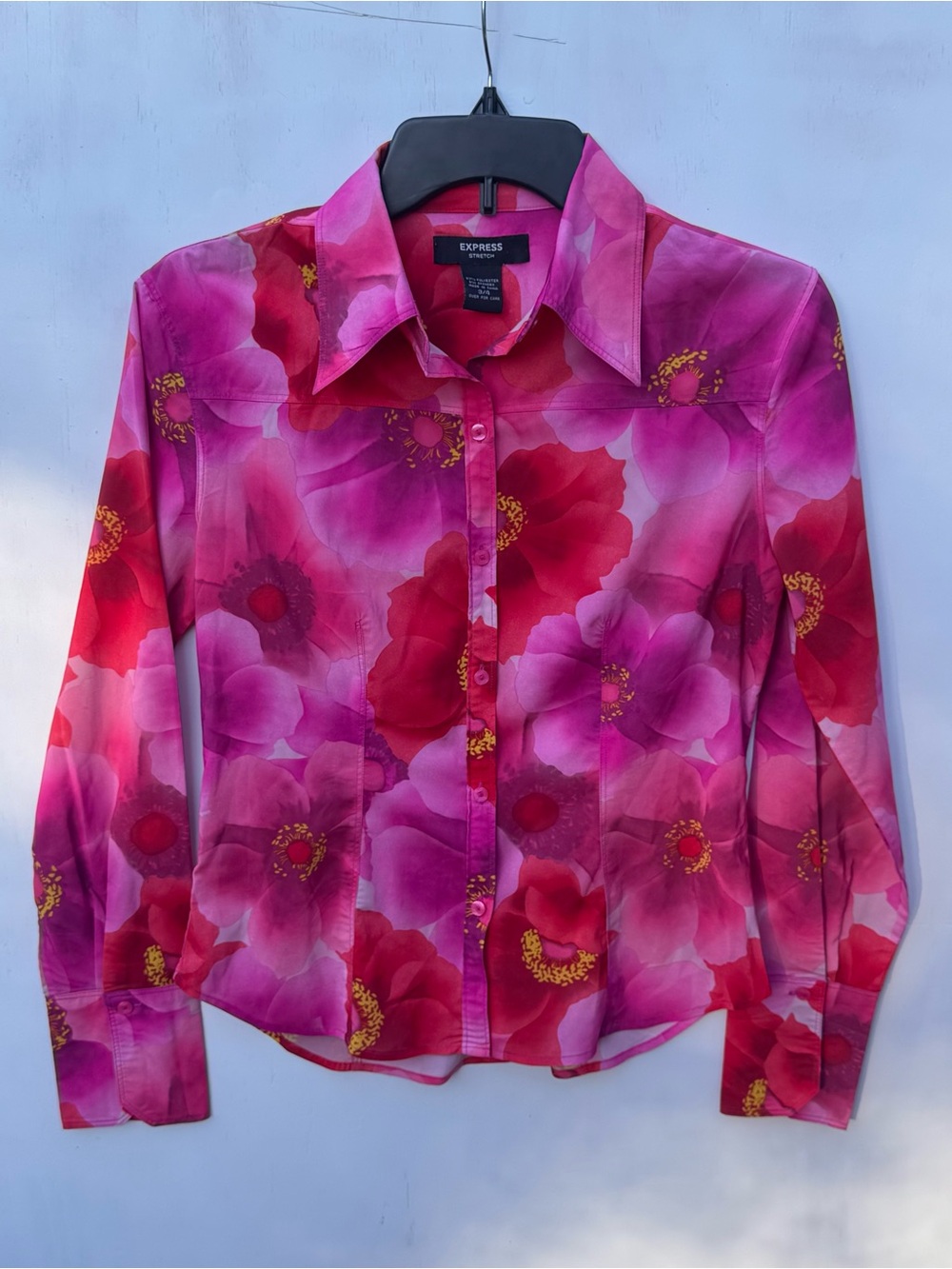 Express Stretch Pink Floral Blouse Size 3/4